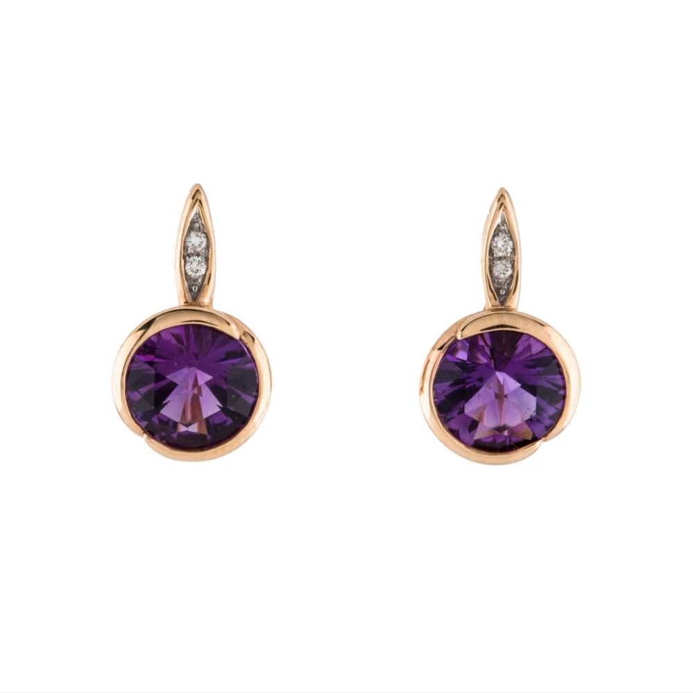14K Amethyst & Diamond Drop Earrings